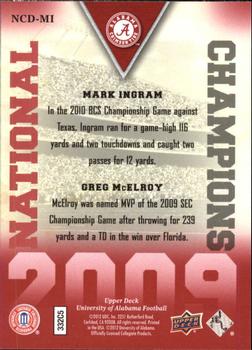 2012 Upper Deck University of Alabama - National Champions Dual #NCDMI Greg McElroy / Mark Ingram Back