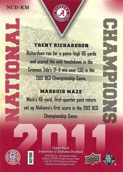 2012 Upper Deck University of Alabama - National Champions Dual #NCDRM Trent Richardson / Marquis Maze Back