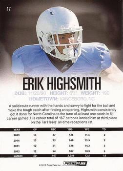 2013 Press Pass #17 Erik Highsmith Back
