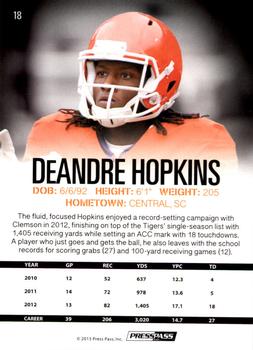 2013 Press Pass #18 DeAndre Hopkins Back