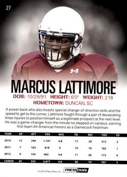 2013 Press Pass #27 Marcus Lattimore Back