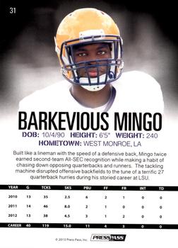 2013 Press Pass #31 Barkevious Mingo Back