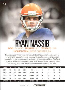 2013 Press Pass #33 Ryan Nassib Back