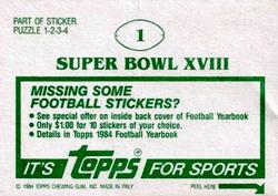 1984 Topps Stickers #1 Super Bowl XVIII Back