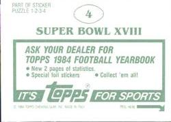 1984 Topps Stickers #4 Super Bowl XVIII Back