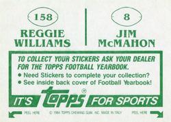 1984 Topps Stickers #8 / 158 Jim McMahon / Reggie Williams Back