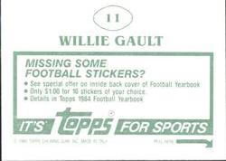 1984 Topps Stickers #11 Willie Gault Back
