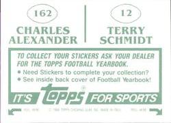 1984 Topps Stickers #12 / 162 Terry Schmidt / Charles Alexander Back