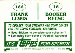 1984 Topps Stickers #16 / 166 Booker Reese /  Frank Lewis Back
