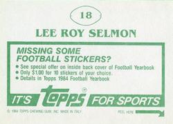 1984 Topps Stickers #18 Lee Roy Selmon Back