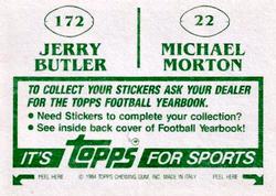 1984 Topps Stickers #22 / 172 Michael Morton / Jerry Butler Back