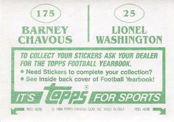 1984 Topps Stickers #25 / 175 Lionel Washington /  Barney Chavous Back