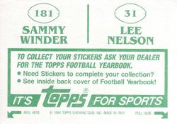 1984 Topps Stickers #31 / 181 Lee Nelson / Sammy Winder Back