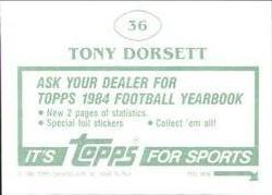 1984 Topps Stickers #36 Tony Dorsett Back