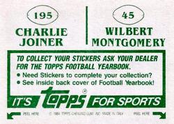 1984 Topps Stickers #45 / 195 Wilbert Montgomery / Charlie Joiner Back
