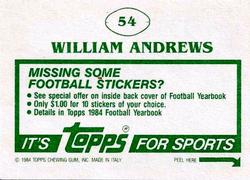 1984 Topps Stickers #54 William Andrews Back