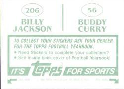1984 Topps Stickers #56 / 206 Buddy Curry / Billy Jackson Back