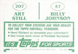 1984 Topps Stickers #57 / 207 Billy Johnson / Art Still Back