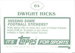 1984 Topps Stickers #64 Dwight Hicks Back