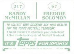 1984 Topps Stickers #67 / 217 Freddie Solomon / Randy McMillan Back