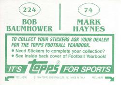 1984 Topps Stickers #74 / 224 Mark Haynes / Bob Baumhower Back