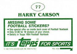 1984 Topps Stickers #77 Harry Carson Back