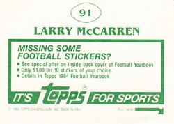 1984 Topps Stickers #91 Larry McCarren Back