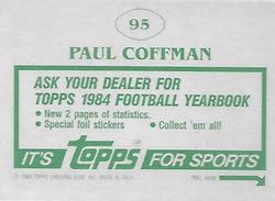 1984 Topps Stickers #95 Paul Coffman Back