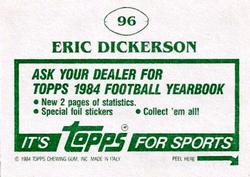 1984 Topps Stickers #96 Eric Dickerson Back