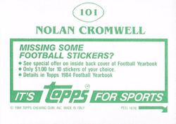 1984 Topps Stickers #101 Nolan Cromwell Back