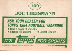 1984 Topps Stickers #109 Joe Theismann Back