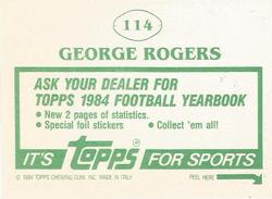 1984 Topps Stickers #114 George Rogers Back
