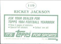 1984 Topps Stickers #119 Rickey Jackson Back