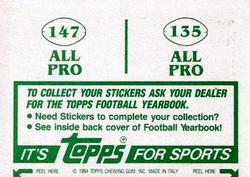 1984 Topps Stickers #135 / 147 Ronnie Lott / Curt Warner Back