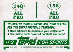 1984 Topps Stickers #136 / 148 Lester Hayes / James Lofton Back