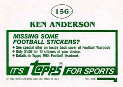 1984 Topps Stickers #156 Ken Anderson Back