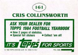 1984 Topps Stickers #161 Cris Collinsworth Back