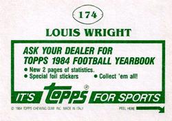 1984 Topps Stickers #174 Louis Wright Back