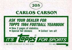 1984 Topps Stickers #205 Carlos Carson Back