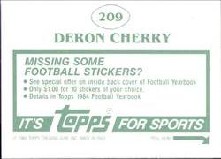 1984 Topps Stickers #209 Deron Cherry Back