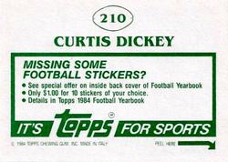 1984 Topps Stickers #210 Curtis Dickey Back
