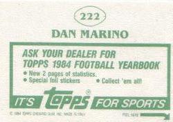 1984 Topps Stickers #222 Dan Marino Back