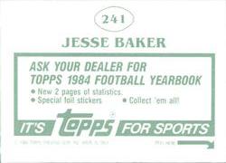 1984 Topps Stickers #241 Jesse Baker Back