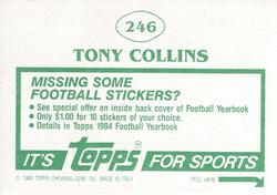 1984 Topps Stickers #246 Tony Collins Back