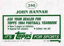 1984 Topps Stickers #250 John Hannah Back