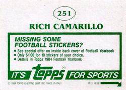 1984 Topps Stickers #251 Rich Camarillo Back