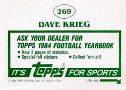 1984 Topps Stickers #269 Dave Krieg Back