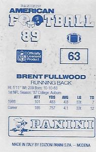 1989 Panini Stickers #63 Brent Fullwood Back