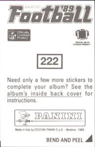 1989 Panini Stickers #222 Scott Norwood Back