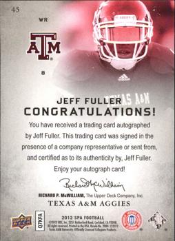 2012 SP Authentic - Autographs #45 Jeff Fuller Back